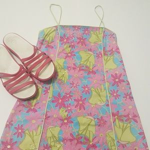 Haven Bleu | Spaghetti Strap Y2K Blue + Pink Floral Dress